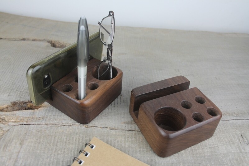 Walnut Wood Desk Caddy, Pen and Pencil Holder