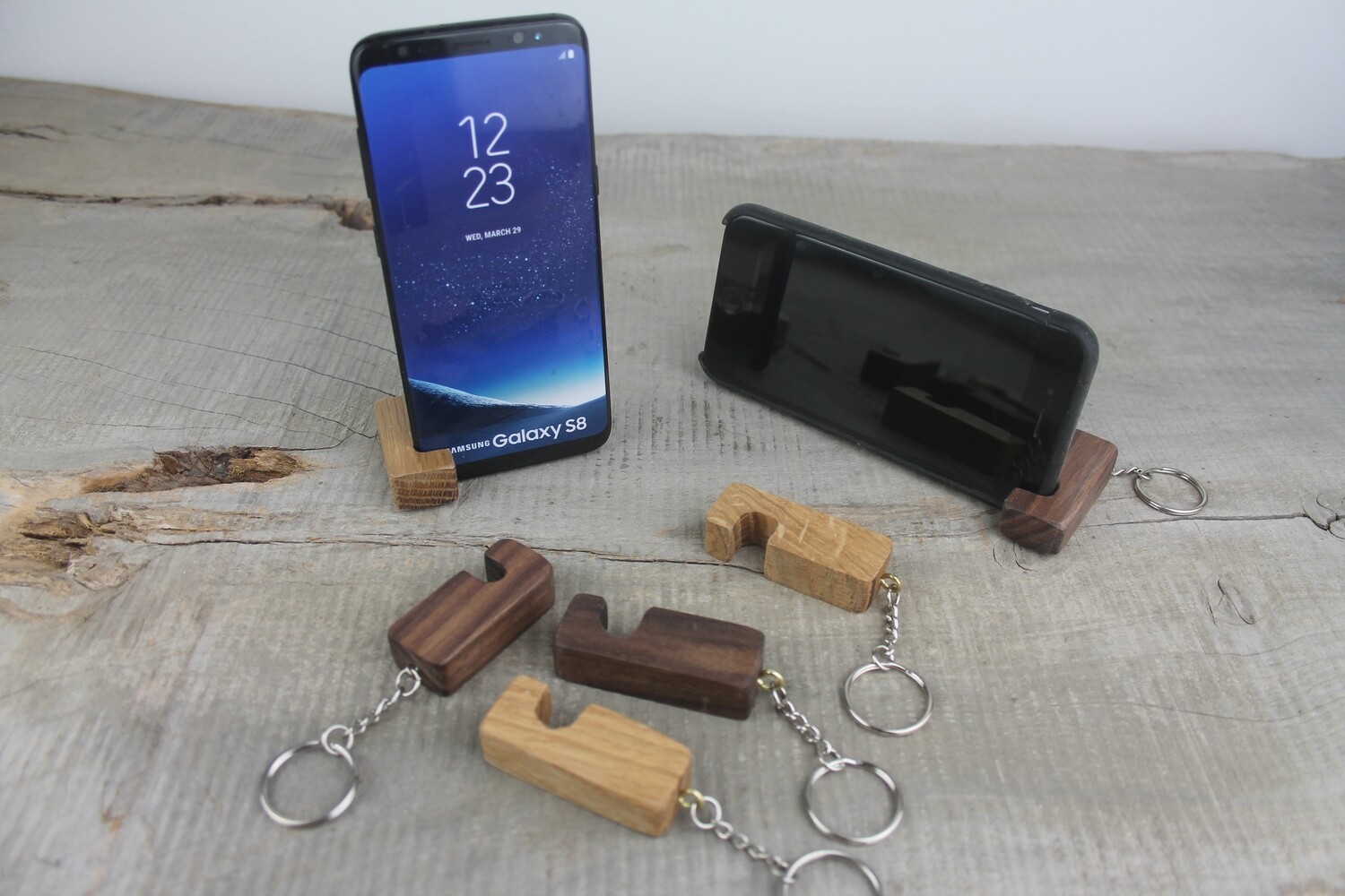 Wooden Keyring Phone Stands, Docking Station