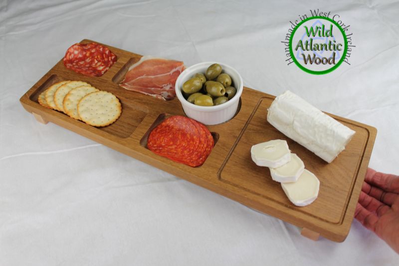Personalized Oak Tapas Board Serving Tray For Appetizers, Cheese And Charcuterie Board With Handles, Food Platter Housewarming Gift