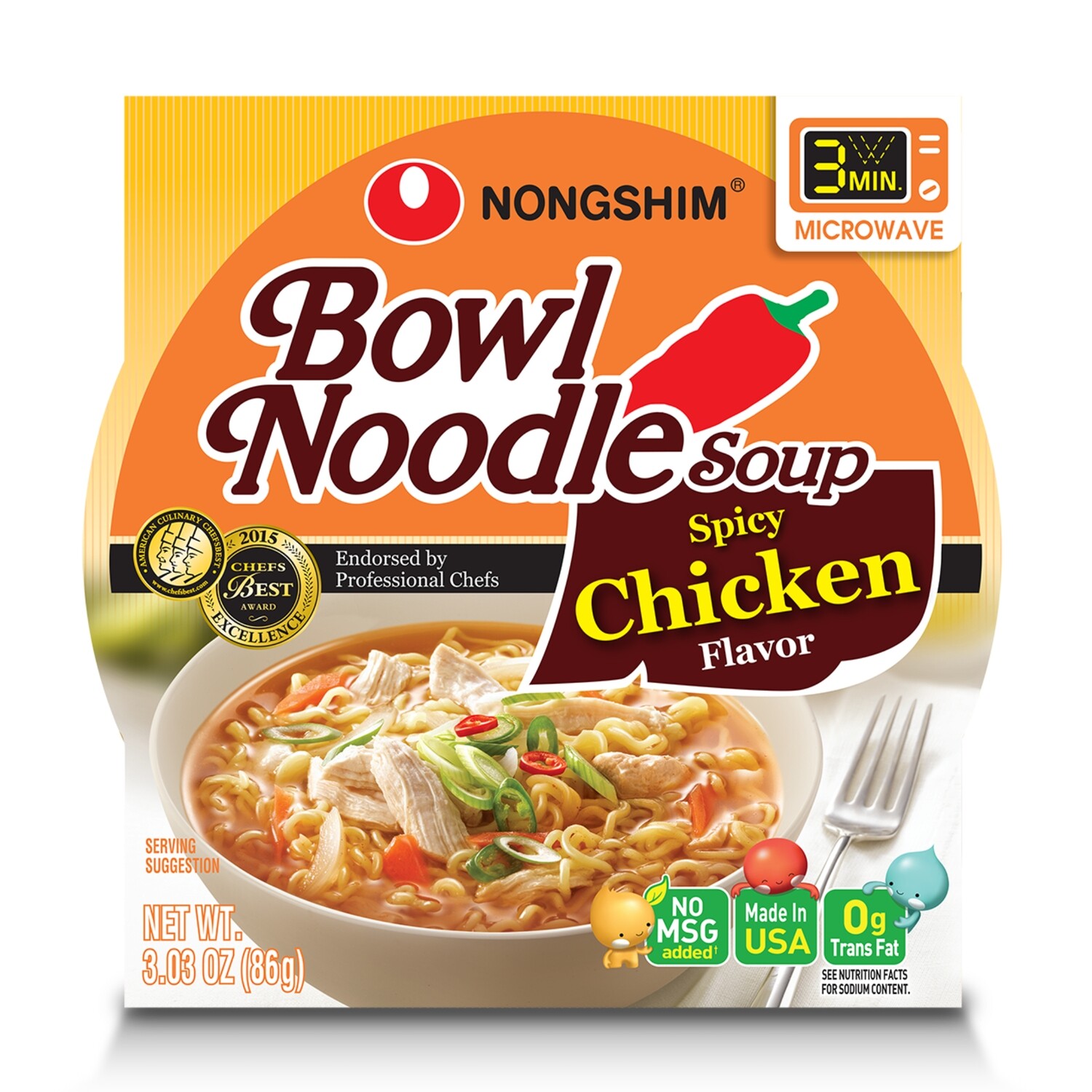 Nongshim Noodle Soup, Bowl, Hot & Spicy Flavor - 3.03 oz