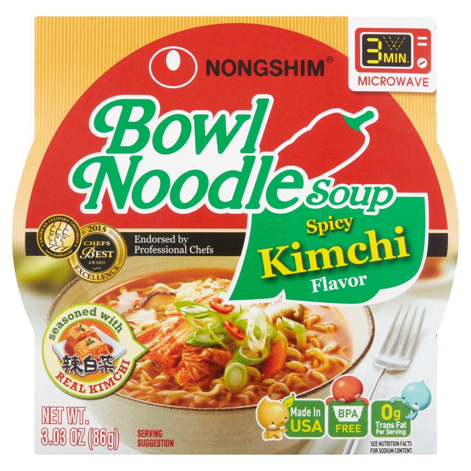 NongShim Bowl Noodle Soup Spicy Kimchi Flavor 3.03 oz