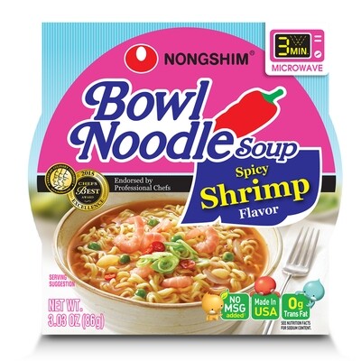 NongShim Bowl Noodle Soup Spicy Shrimp Flavor 3.03 oz