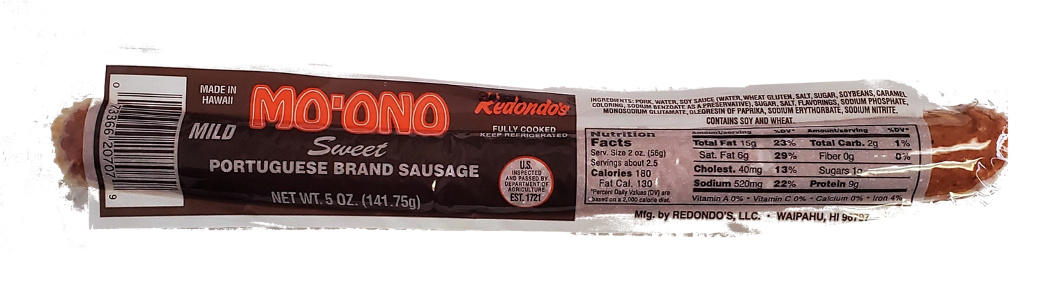 Redondo&#39;s Mo&#39;Ono Sweet Portuguese Sausage Mild 5 oz