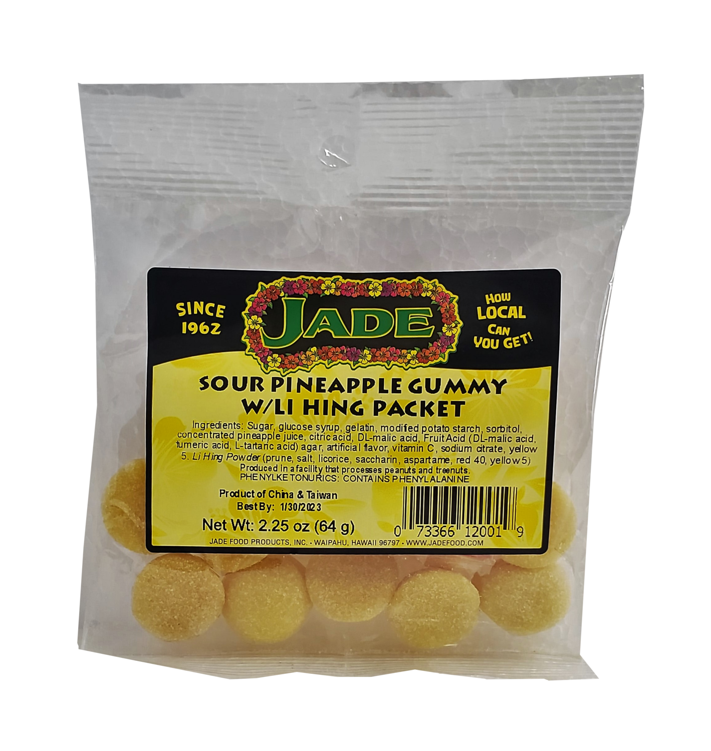 Jade Sour Pineapple Gummy w/ Li Hing Packet 2.25 oz (NOT FOR SALE TO