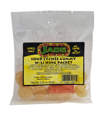 Jade Sour Lychee Gummy w/ Li Hing Packet 2.25 oz (NOT FOR SALE TO CALIFORNIA)