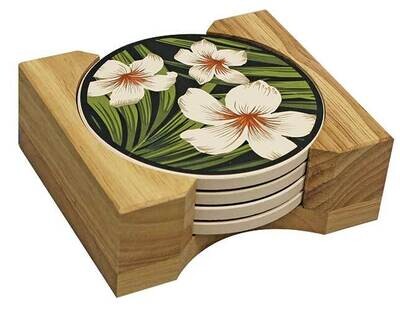 Hawaiian Ceramic Coasters - Plumeria Palm (Set of 4)