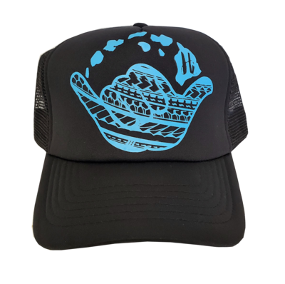 Hawaiian Headwear Tribal Shaka &amp; Hawaiian Islands Foam Trucker Hat - Blue