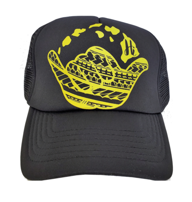 Hawaiian Headwear Tribal Shaka & Hawaiian Islands Foam Trucker Hat - Yellow