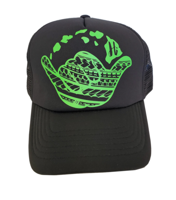 Hawaiian Headwear Tribal Shaka & Hawaiian Islands Foam Trucker Hat - Green
