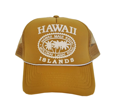 Hawaiian Headwear Palm Island Chain Foam Trucker Hat - Tan