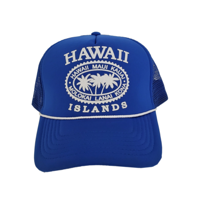 Hawaiian Headwear Palm Island Chain Foam Trucker Hat - Royal Blue