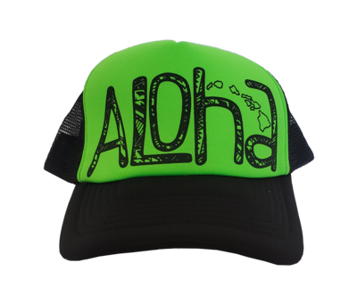 Hawaiian Headwear Tribal Aloha Foam Trucker Hat - Green