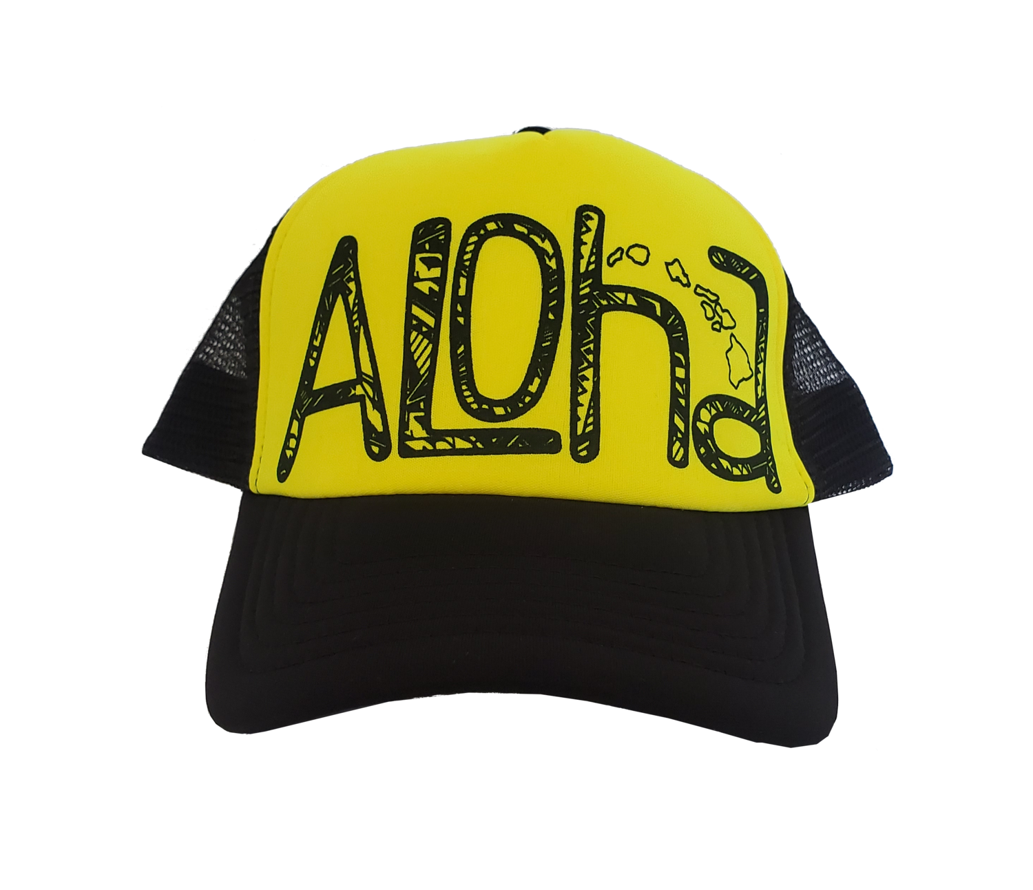Hawaiian Headwear Tribal Aloha Foam Trucker Hat - Yellow