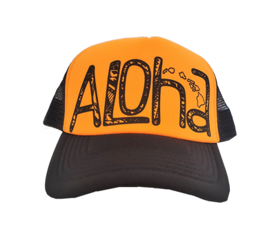 Hawaiian Headwear Tribal Aloha Foam Trucker Hat - Orange
