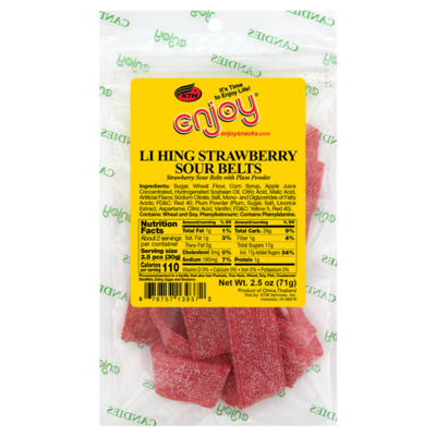 Enjoy Li Hing Strawberry Sour Belts 2.5oz