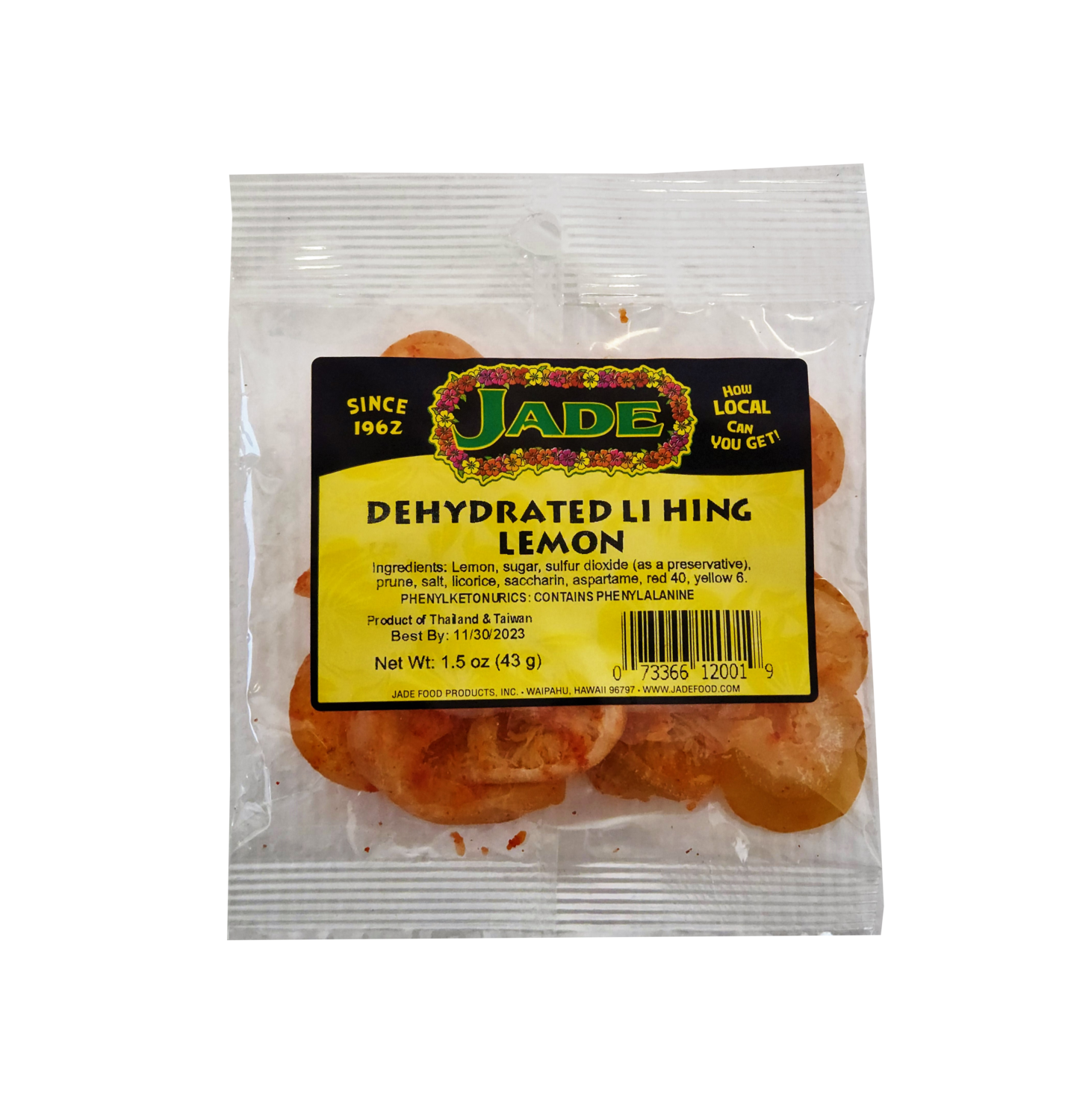 Jade Dehydrated Li Hing Lemon 1.5 oz Hawaiian Snacks