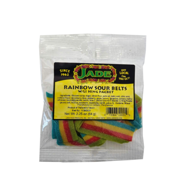 Jade Rainbow Sour Belts w/ Li Hing Packet 2.25 oz (NOT FOR SALE TO CALIFORNIA) Jade Rainbow Sour Belts w/ Li Hing Packet 2.25 oz (NOT FOR SALE TO CALIFORNIA)