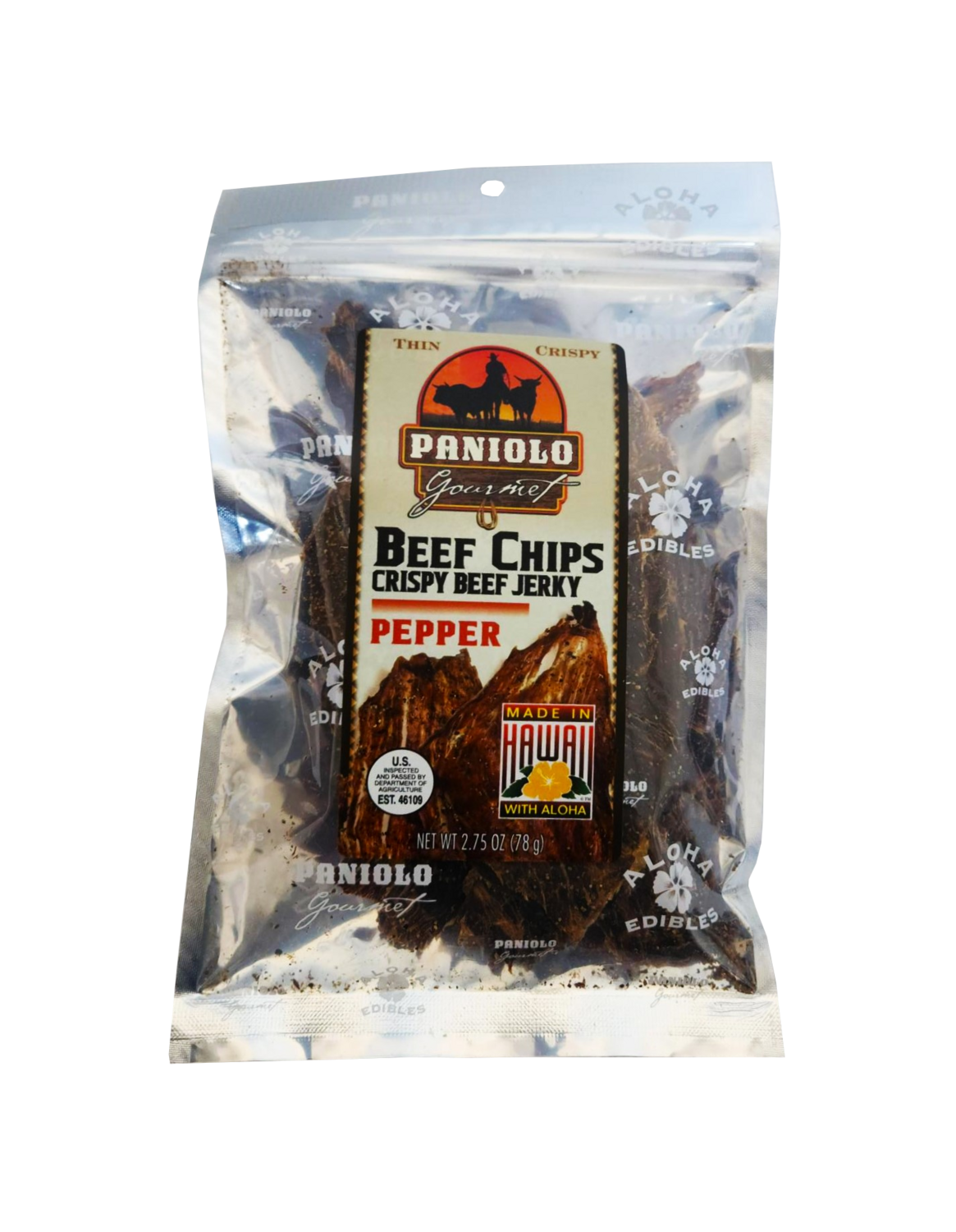 Aloha Edibles Paniolo Gourmet Beef Chips Crispy Beef Jerky Pepper 2.5oz