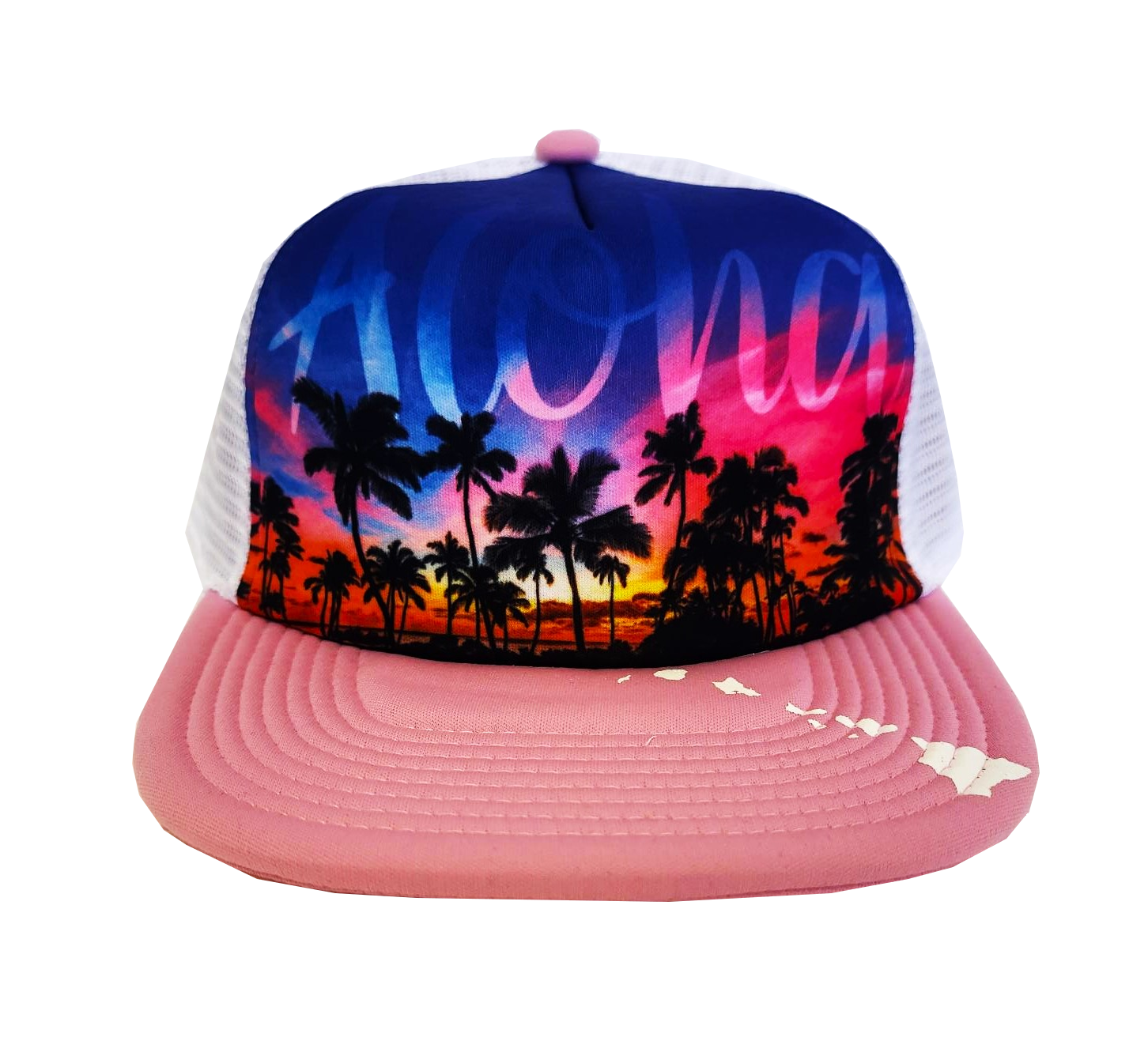 Hawaiian Headwear Front Photo Sunset Foam Trucker Hat - Pink