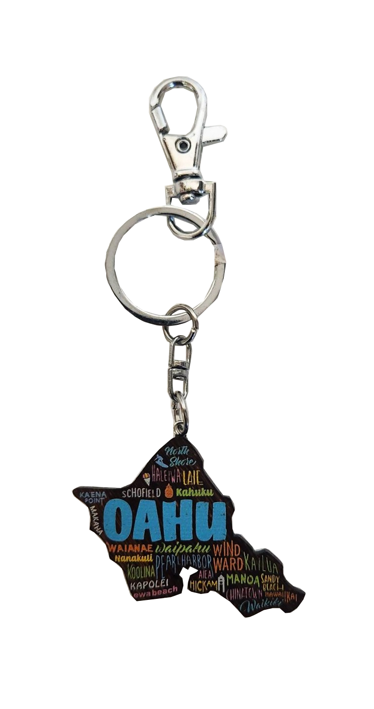 Keychain - Painted Island Wood Oahu