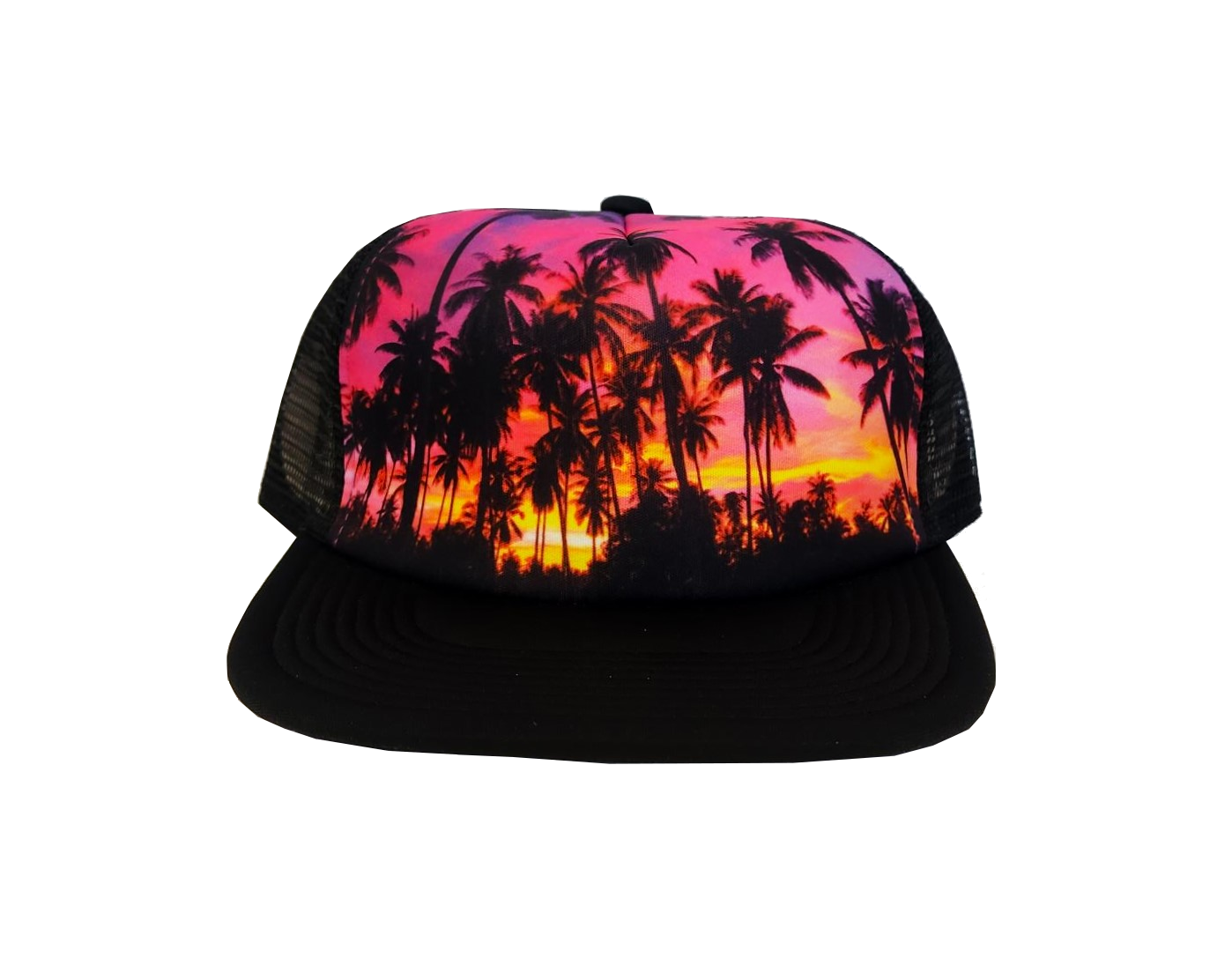 Hawaiian Headwear Foam Foam Photo Sunset Trucker Hat - Black
