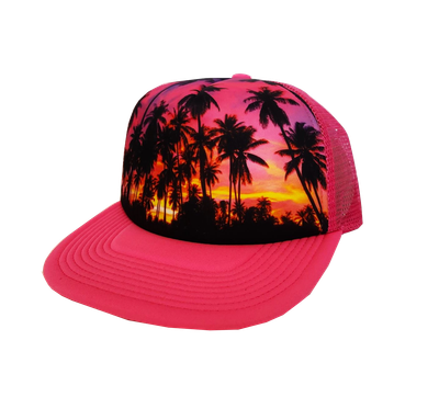 Hawaiian Headwear Foam Foam Photo Sunset Trucker Hat - Pink