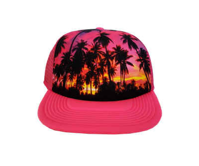 Hawaiian Headwear Foam Foam Photo Sunset Trucker Hat - Pink