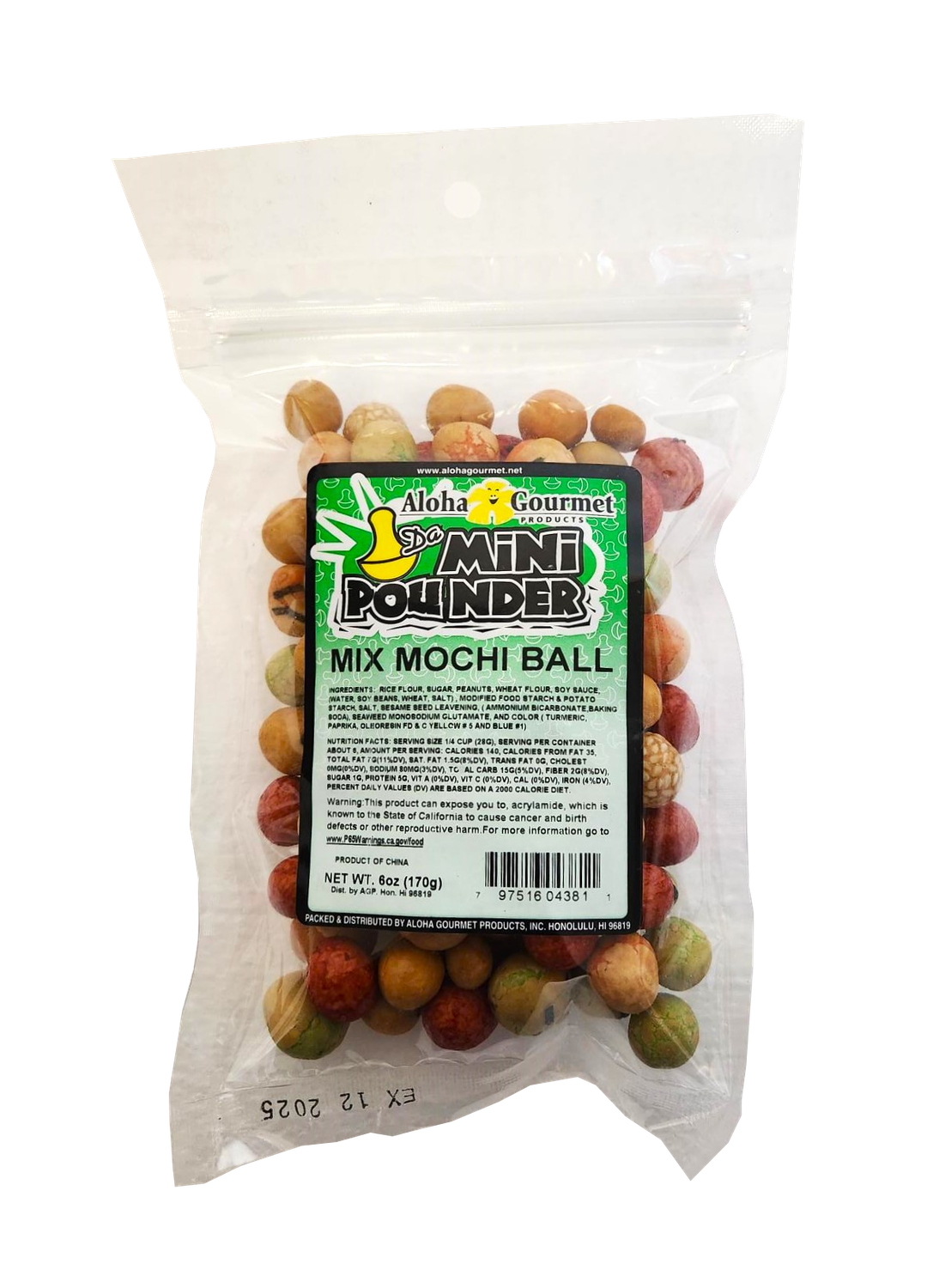 Aloha Gourmet Da Mini Pounder Mix Mochi Ball 6 oz.
