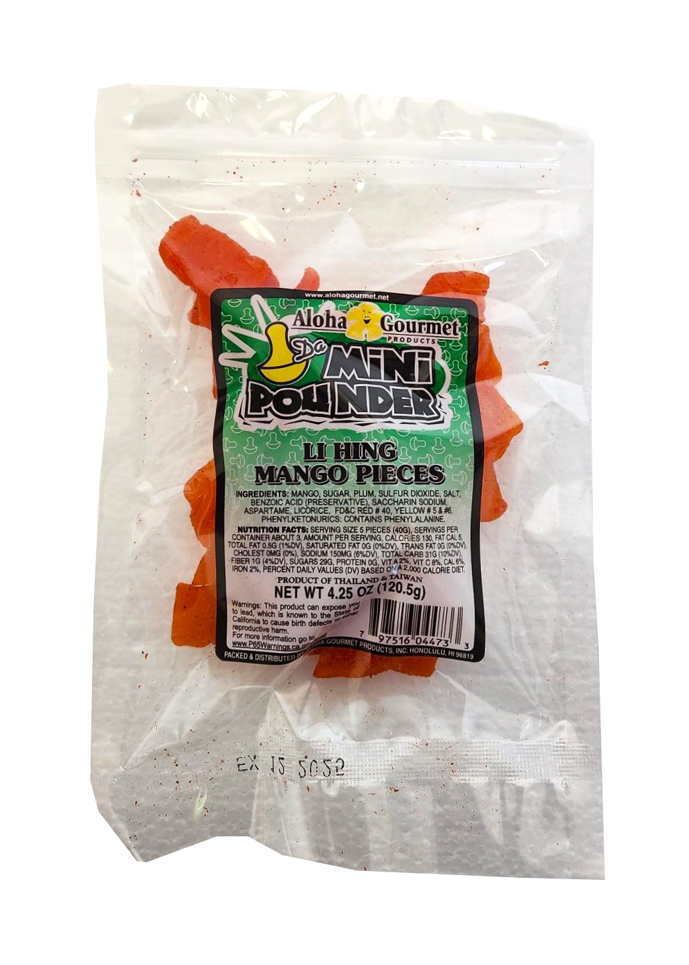 Aloha Gourmet Da Mini Pounder Li Hing Mango Pieces 4.25 oz (NOT FOR SALE TO CALIFORNIA)
