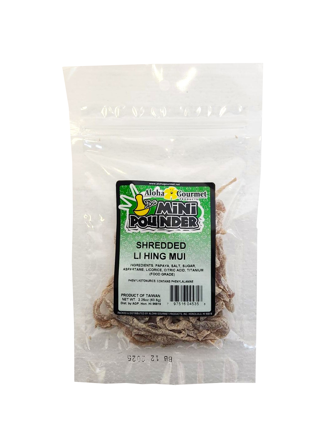 Aloha Gourmet Da Mini Pounder Shredded Li Hing Mui 2.25 oz (NOT FOR SALE TO CALIFORNIA)