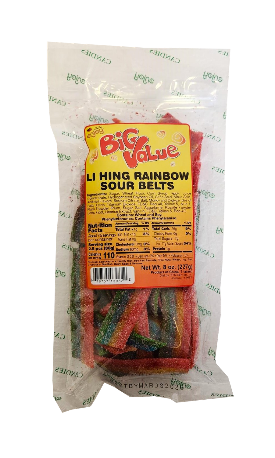 Enjoy Big Value Li Hing Rainbow Sour Belts 8oz