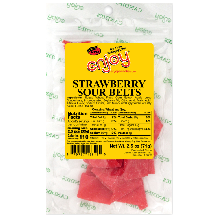 Enjoy Strawberry Sour Belts 2.5oz