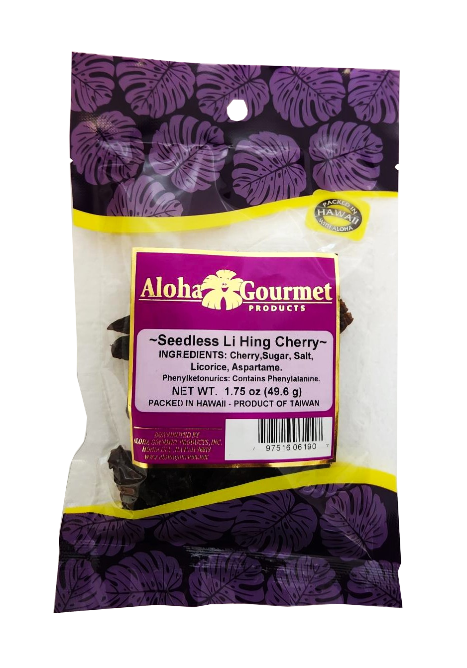Aloha Gourmet Seedless Li Hing Cherry 1.75 oz (NOT FOR SALE TO CALIFORNIA)
