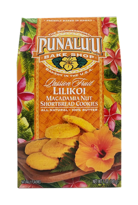 Punalu'u Bake Shop Cookies - Lilikoi Macadamia Nut Shortbread Cookies 5oz.