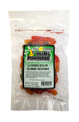 Aloha Gourmet Da Mini Pounder Li Hing Sour Gummi Worms 6.5oz (NOT FOR SALE TO CALIFORNIA)