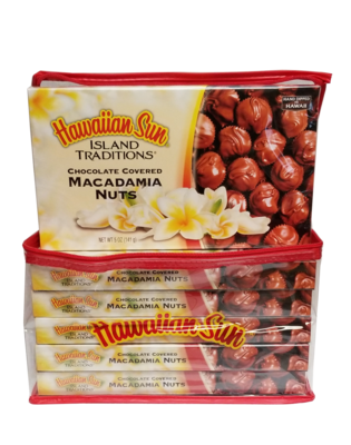 Hawaiian Sun Island Traditions Chocolate Covered Macadamia Nuts 6 Pack /5 oz Gift Set