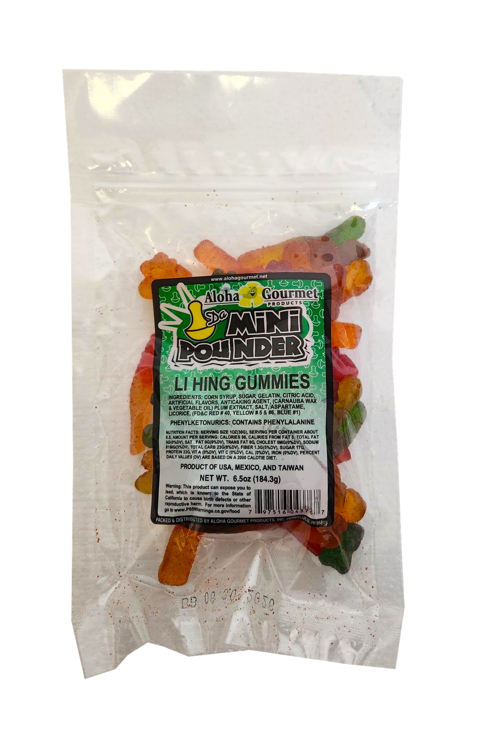 Aloha Gourmet Da Mini Pounder Li Hing Gummies 6.5 oz (NOT FOR SALE TO CALIFORNIA)