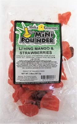 Aloha Gourmet Da Mini Pounder Li Hing Mango &amp; Strawberries 3.8 oz (NOT FOR SALE TO CALIFORNIA)