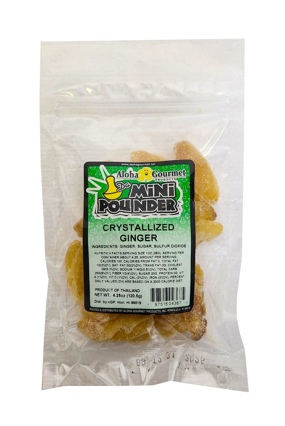 Aloha Gourmet Da Mini Pounder Crystallized Ginger 4.25 oz