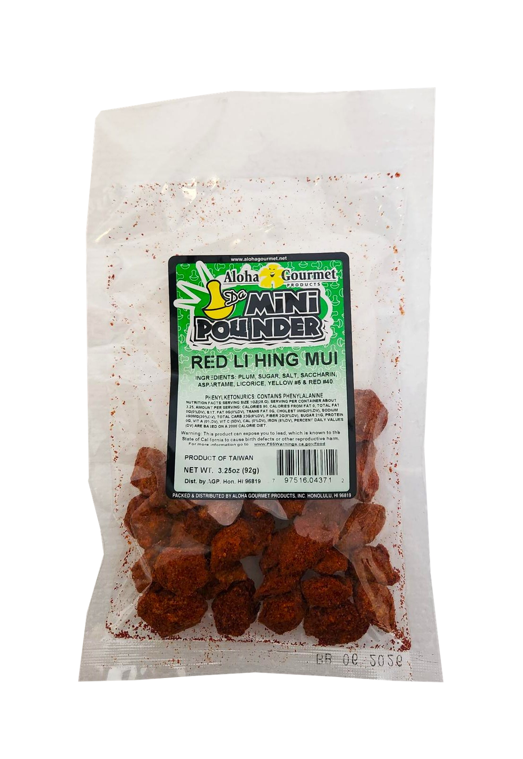 Aloha Gourmet Da Mini Pounder Red Li Hing Mui 3.25 oz (NOT FOR SALE TO CALIFORNIA)