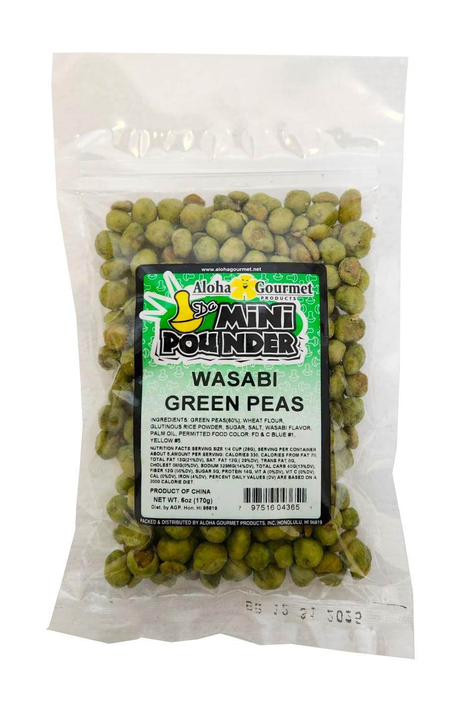 Aloha Gourmet Da Mini Pounder Wasabi Green Peas 6 oz
