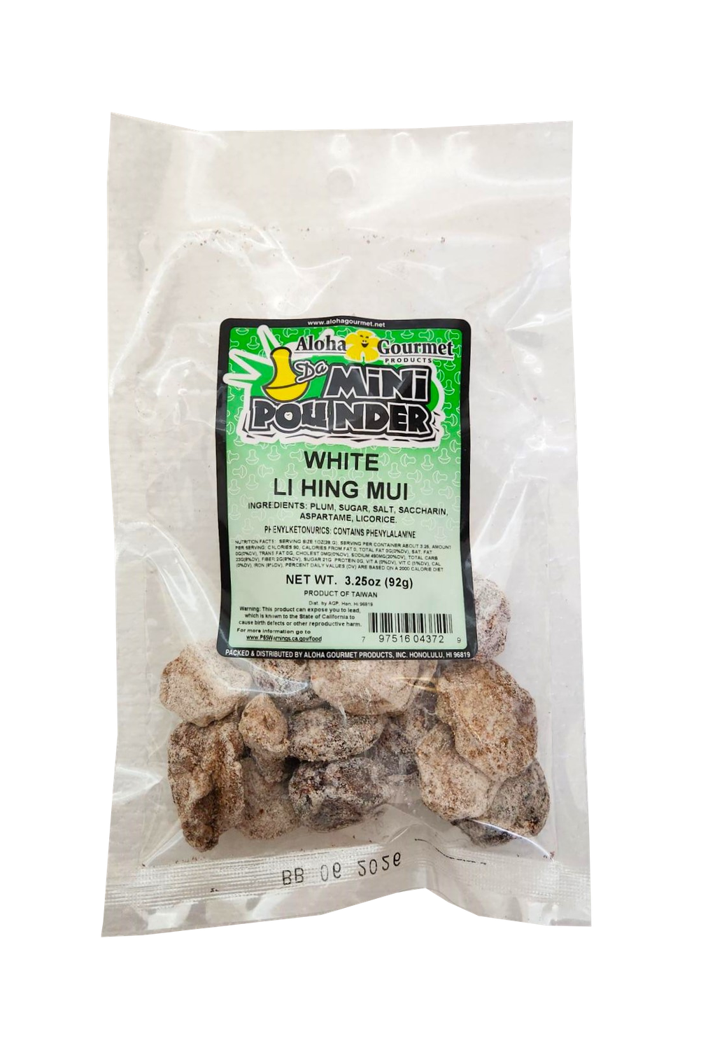 Aloha Gourmet Da Mini Pounder White Li Hing Mui 3.25 oz (NOT FOR SALE TO CALIFORNIA)