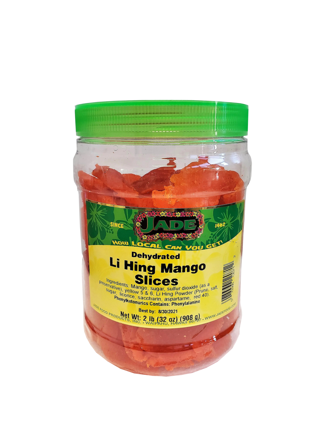 Jade Dehydrated Li Hing Mango Slices 2lb Jar (NOT FOR SALE TO CALIFORNIA)