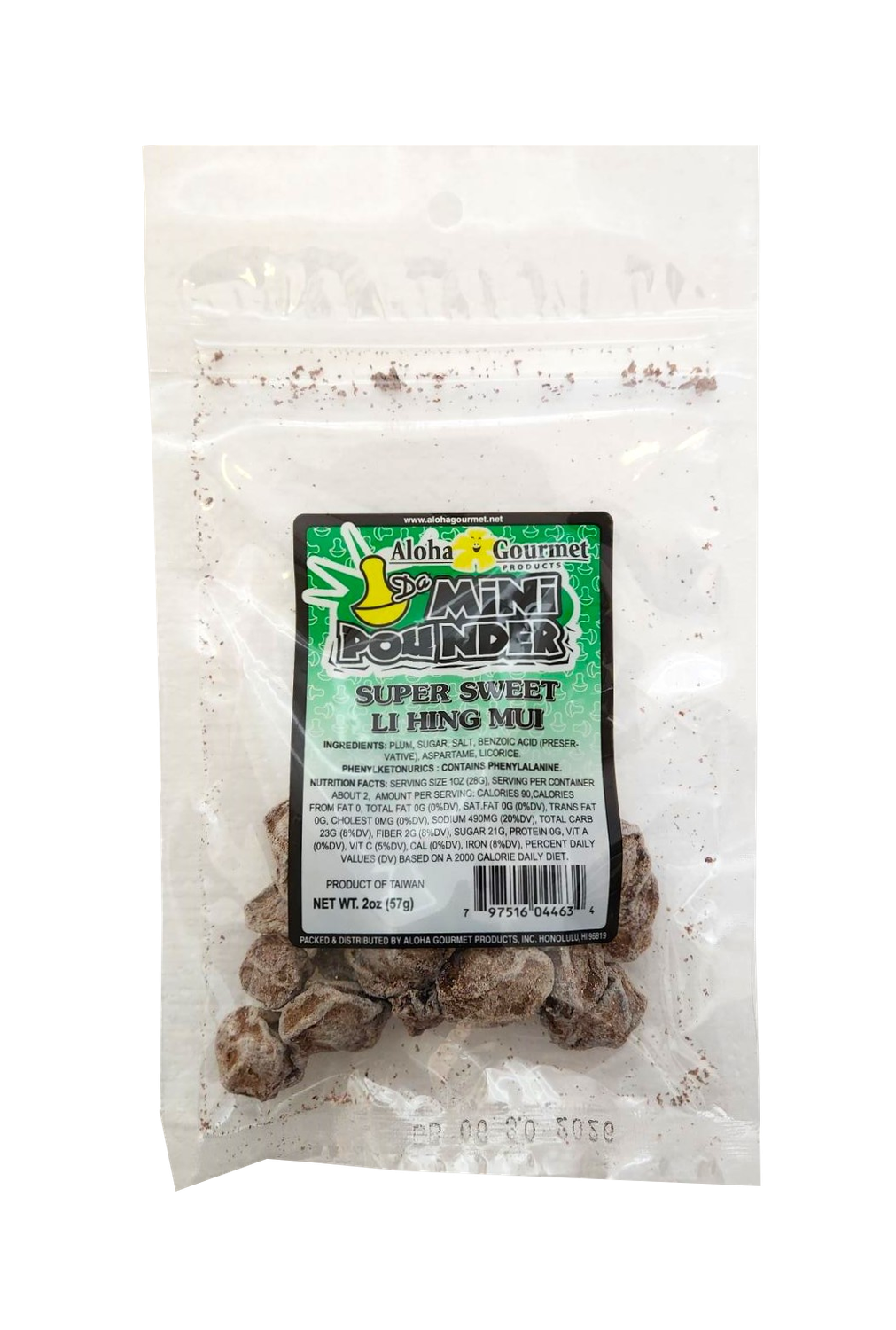 Aloha Gourmet Da Mini Pounder Super Sweet Li Hing Mui 2 oz (NOT FOR SALE TO CALIFORNIA)