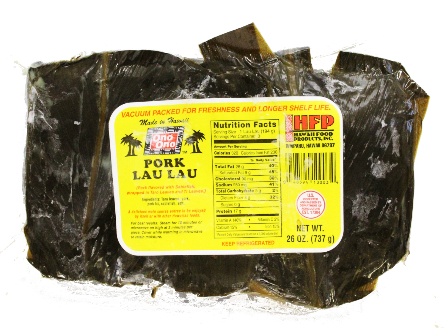 Ono Ono Pork Lau Lau 3/pk 3 oz