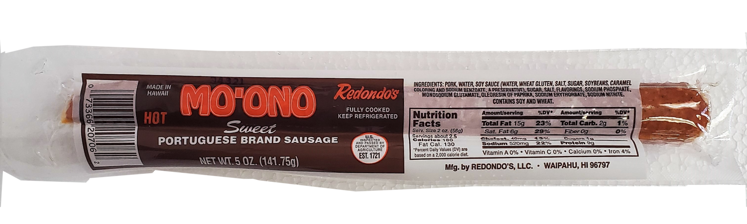 Redondo's Mo'Ono Sweet Portuguese Sausage Hot 5 oz