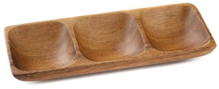 Wooden 3 Container Sauce Dish  7.5"x3"x7/8"