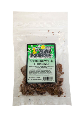 Aloha Gourmet Da Mini Pounder Seedless White Li Hing Mui 1.25 oz (NOT FOR SALE TO CALIFORNIA)