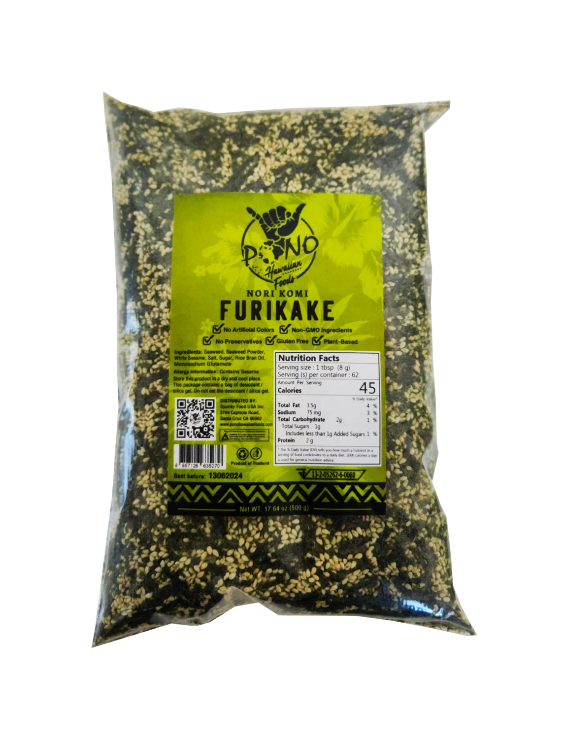 Pono Hawaiian Foods Nori Komi Furikake Food Service 1.1lb