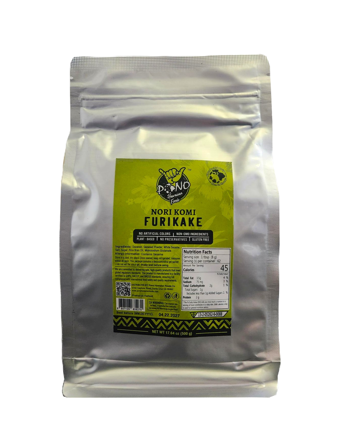 Pono Hawaiian Foods Nori Komi Furikake Food Service 17.64oz